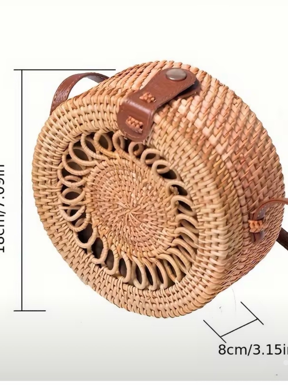 Hand Crafted Round Woven Crossbody Bag - Brown - Picture 8 of 8